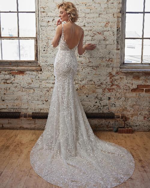 123242 sparkly mermaid wedding dress with lace and tank straps1